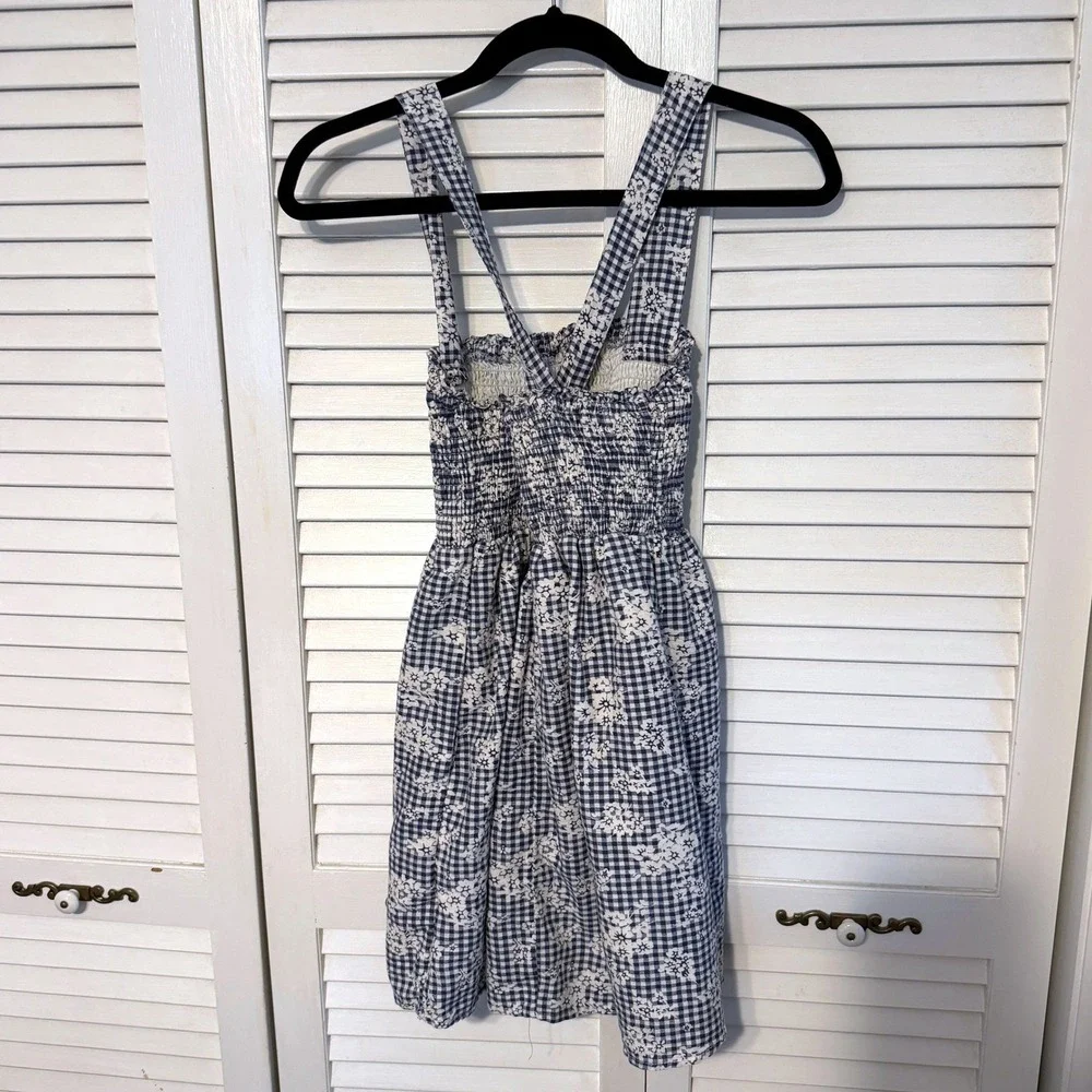 American Eagle‎ Dress Smocked Gingham Floral XS Blue Womens Cottagecore Mini